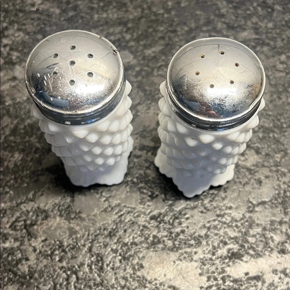 Vintage Fenton White Hobnail Milk Glass Salt and Pepper Shakers.